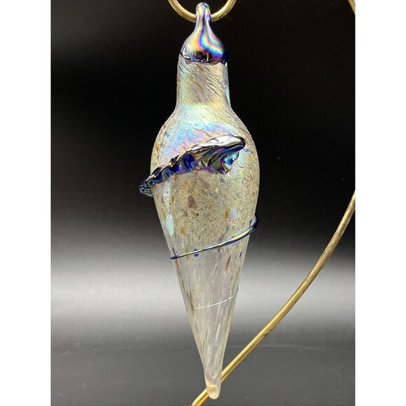 Hand Blown Art Glass Iridescent Oil Slick Plum Bob Teardrop Ornament Sun Catcher - Picture 2 of 14